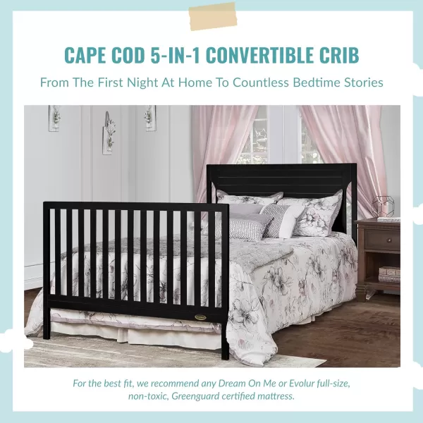 Cape Cod 5-in-1 Convertible Crib in Storm Grey, Greenguard Gold Certified, 55x30x44.5 Inch 