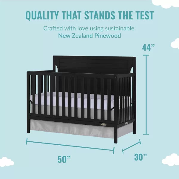 Cape Cod 5-in-1 Convertible Crib in Storm Grey, Greenguard Gold Certified, 55x30x44.5 Inch 