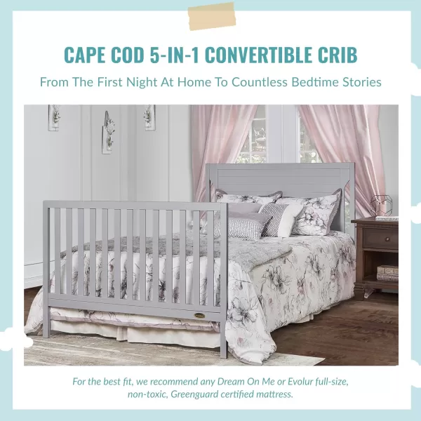 Cape Cod 5-in-1 Convertible Crib in Storm Grey, Greenguard Gold Certified, 55x30x44.5 Inch 