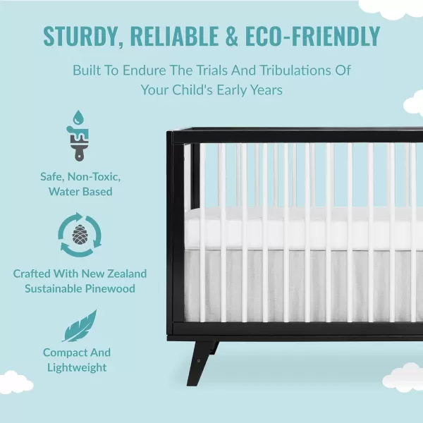 Carter 5-in-1 Full Size Convertible Crib / 3 Mattress Height Settings/JPMA Certified/Made of New Zealand Pinewood/Sturdy Crib Design, Olive &amp; White