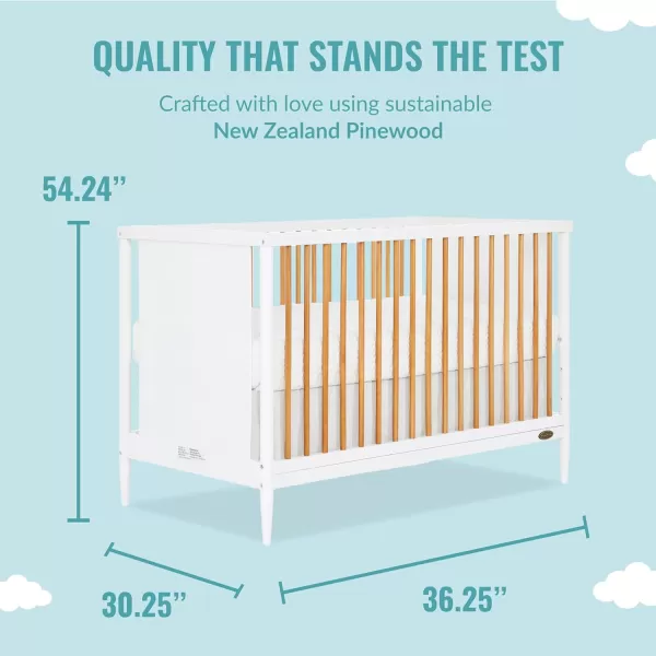 Clover 4-in-1 Modern Island Crib with Rounded Spindles in White, Convertible Crib, Mid-Century Meets Modern, Coordinates with The Clover Changing Counter