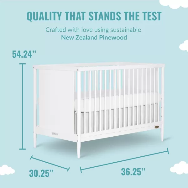 Clover 4-in-1 Modern Island Crib with Rounded Spindles in White, Convertible Crib, Mid-Century Meets Modern, Coordinates with The Clover Changing Counter