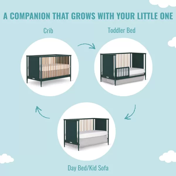 Clover 4-in-1 Modern Island Crib with Rounded Spindles in White, Convertible Crib, Mid-Century Meets Modern, Coordinates with The Clover Changing Counter