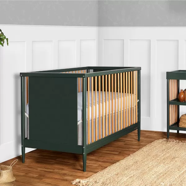 Clover 4-in-1 Modern Island Crib with Rounded Spindles in White, Convertible Crib, Mid-Century Meets Modern, Coordinates with The Clover Changing Counter