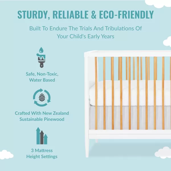 Clover 4-in-1 Modern Island Crib with Rounded Spindles in White, Convertible Crib, Mid-Century Meets Modern, Coordinates with The Clover Changing Counter