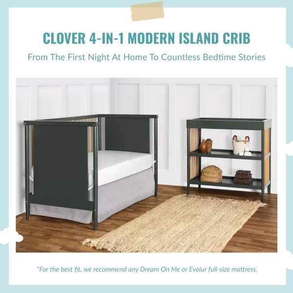 Clover 4-in-1 Modern Island Crib with Rounded Spindles in White, Convertible Crib, Mid-Century Meets Modern, Coordinates with The Clover Changing Counter