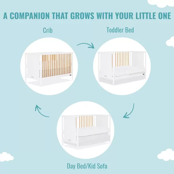 Clover 4-in-1 Modern Island Crib with Rounded Spindles in White, Convertible Crib, Mid-Century Meets Modern, Coordinates with The Clover Changing Counter