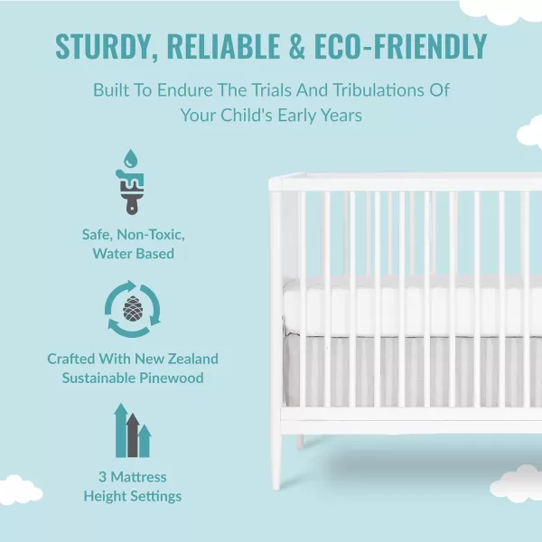 Clover 4-in-1 Modern Island Crib with Rounded Spindles in White, Convertible Crib, Mid-Century Meets Modern, Coordinates with The Clover Changing Counter