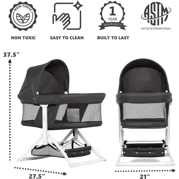 Dream On Me 2-in-1 Convertible Insta Fold Bassinet and Cradle in Black, Lightweight, Portable and Easy to Fold Baby Bassinet, Adjustable Canopy, Breathable Mesh Sides, JPMA Certified