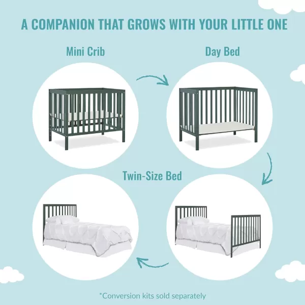 Dream On Me, Edgewood 4-in-1 Convertible Mini Crib, Cool Grey , 40x25x33 Inch 