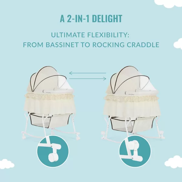 Dream On Me Lacy Portable 2-in-1 Bassinet &amp; Cradle in Light Grey, Lightweight Baby Bassinet with Storage Basket, Adjustable and Removable Canopy