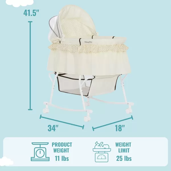 Dream On Me Lacy Portable 2-in-1 Bassinet &amp; Cradle in Light Grey, Lightweight Baby Bassinet with Storage Basket, Adjustable and Removable Canopy