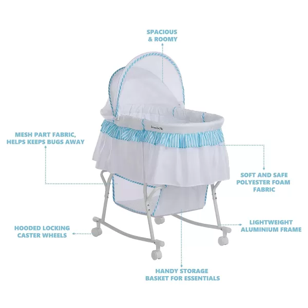 Dream On Me Lacy Portable 2-in-1 Bassinet &amp; Cradle in Light Grey, Lightweight Baby Bassinet with Storage Basket, Adjustable and Removable Canopy