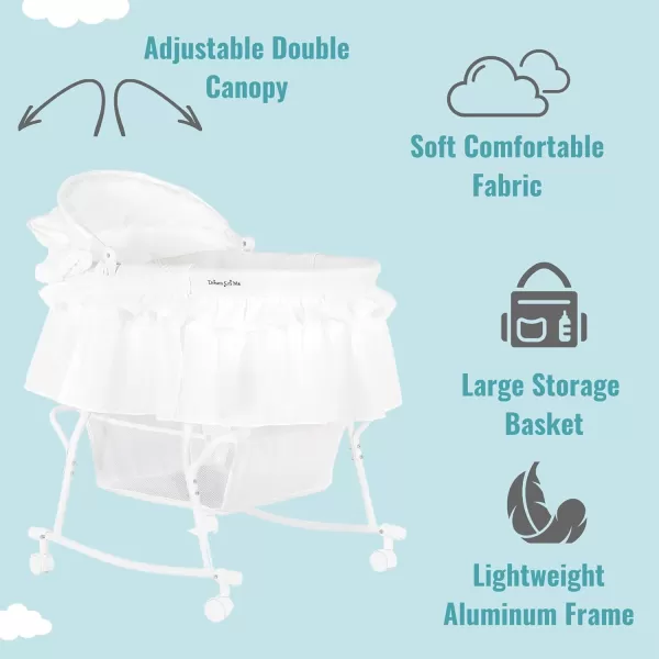 Dream On Me Lacy Portable 2-in-1 Bassinet &amp; Cradle in Light Grey, Lightweight Baby Bassinet with Storage Basket, Adjustable and Removable Canopy