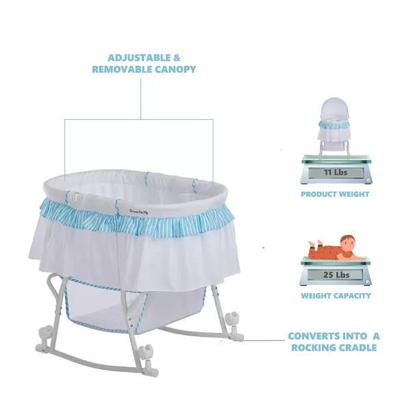 Dream On Me Lacy Portable 2-in-1 Bassinet &amp; Cradle in Light Grey, Lightweight Baby Bassinet with Storage Basket, Adjustable and Removable Canopy