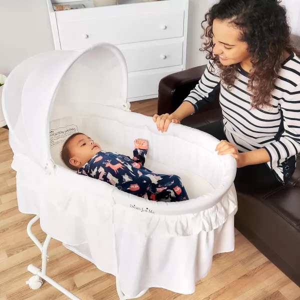 Dream On Me Lacy Portable 2-in-1 Bassinet &amp; Cradle in Light Grey, Lightweight Baby Bassinet with Storage Basket, Adjustable and Removable Canopy