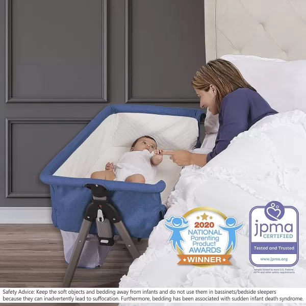 Dream On Me Lotus Bassinet and Bedside Sleeper in Blue, Lightweight and Portable Baby Bassinet, Adjustable Height Position, Easy to Fold and Carry Travel Bassinet- Carry Bag Included