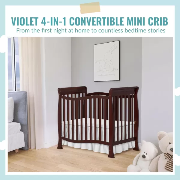 Dream On Me Violet 4-In-1 Convertible Mini Crib In Espresso, Greenguard Gold Certified, JPMA Certified, 3 Position Mattress Height Settings, Non-Toxic Finish