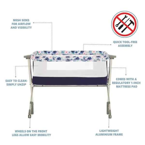 Flora Baby Bassinet in Confetti Blue, Lightweight and Portable Travel Bassinet with Carry Bag, Five Adjustable Height Position, Mattress Pad Included