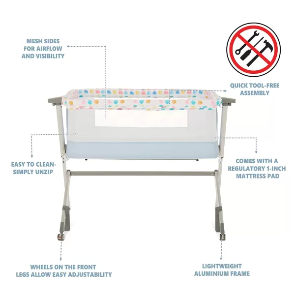 Flora Baby Bassinet in Confetti Blue, Lightweight and Portable Travel Bassinet with Carry Bag, Five Adjustable Height Position, Mattress Pad Included