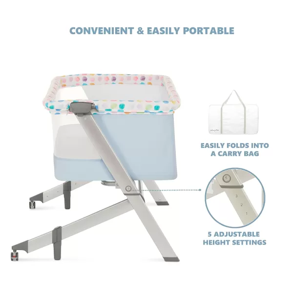 Flora Baby Bassinet in Confetti Blue, Lightweight and Portable Travel Bassinet with Carry Bag, Five Adjustable Height Position, Mattress Pad Included