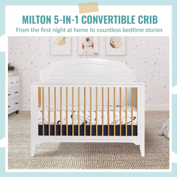 JPMA &amp; Greenguard Gold Certified Milton 5-in-1 Convertible Crib Made with Sustainable New Zealand Pinewood in Pebble Grey, Non-Toxic Finish