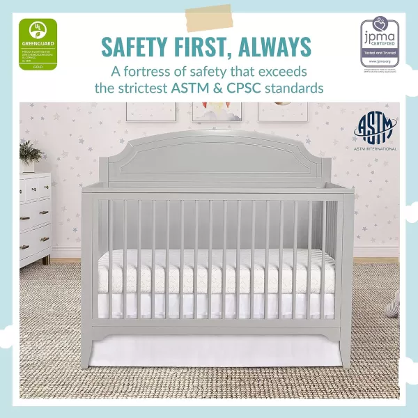 JPMA &amp; Greenguard Gold Certified Milton 5-in-1 Convertible Crib Made with Sustainable New Zealand Pinewood in Pebble Grey, Non-Toxic Finish