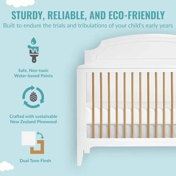 JPMA &amp; Greenguard Gold Certified Milton 5-in-1 Convertible Crib Made with Sustainable New Zealand Pinewood in Pebble Grey, Non-Toxic Finish