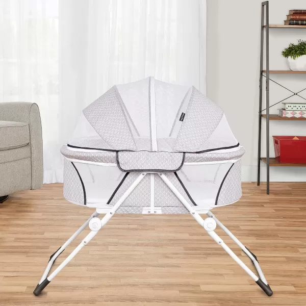 Karley Plus Baby Bassinet, Lightweight Compact Portable Bassinet, Easy and Quick Fold with Removable Double Canopy, Breathable Mesh Design, Ice Black