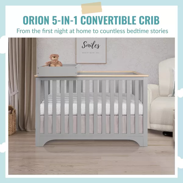 Orion 5-in-1 Convertible Crib with Removable Changing Tray in Pebble Grey Vintage, JPMA &amp; Greenguard Gold Certified, Made of Sustainable New Zealand Pinewood