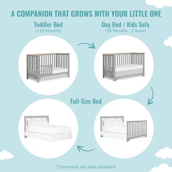 Orion 5-in-1 Convertible Crib with Removable Changing Tray in Pebble Grey Vintage, JPMA &amp; Greenguard Gold Certified, Made of Sustainable New Zealand Pinewood