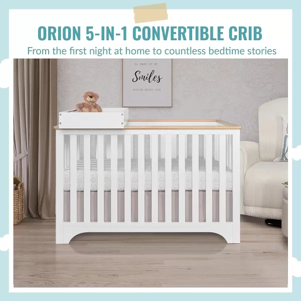 Orion 5-in-1 Convertible Crib with Removable Changing Tray in Pebble Grey Vintage, JPMA &amp; Greenguard Gold Certified, Made of Sustainable New Zealand Pinewood