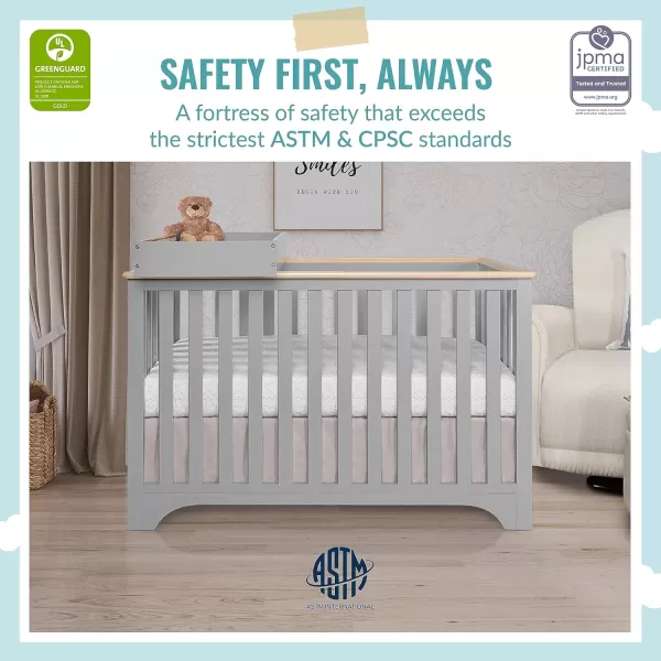 Orion 5-in-1 Convertible Crib with Removable Changing Tray in Pebble Grey Vintage, JPMA &amp; Greenguard Gold Certified, Made of Sustainable New Zealand Pinewood