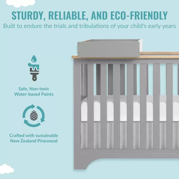 Orion 5-in-1 Convertible Crib with Removable Changing Tray in Pebble Grey Vintage, JPMA &amp; Greenguard Gold Certified, Made of Sustainable New Zealand Pinewood