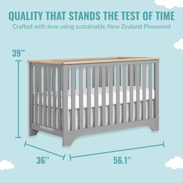 Orion 5-in-1 Convertible Crib with Removable Changing Tray in Pebble Grey Vintage, JPMA &amp; Greenguard Gold Certified, Made of Sustainable New Zealand Pinewood