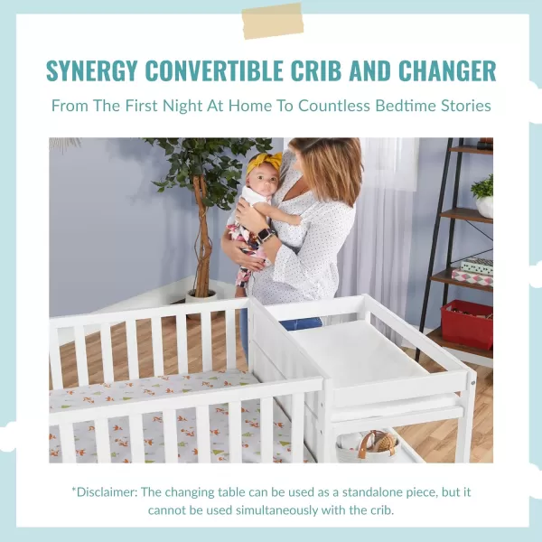 Synergy Convertible Crib and Changer in Olive with Detachable Changing Table, JPMA Certified, 1” Changing pad