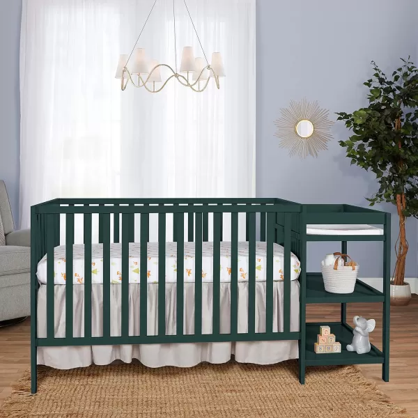 Synergy Convertible Crib and Changer in Olive with Detachable Changing Table, JPMA Certified, 1” Changing pad