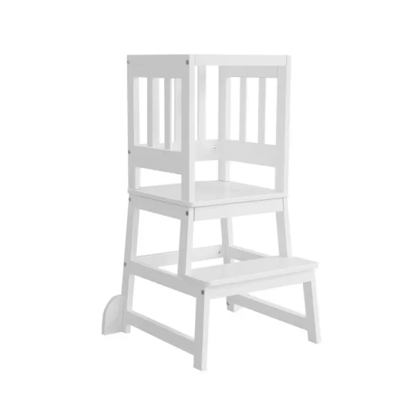 2-in-1 Funtastic Tower and Step Stool, Easy to Assemble, Multi-Purpose Stool with Non-Toxic Paint Finish, Made of Solid Pinewood, White