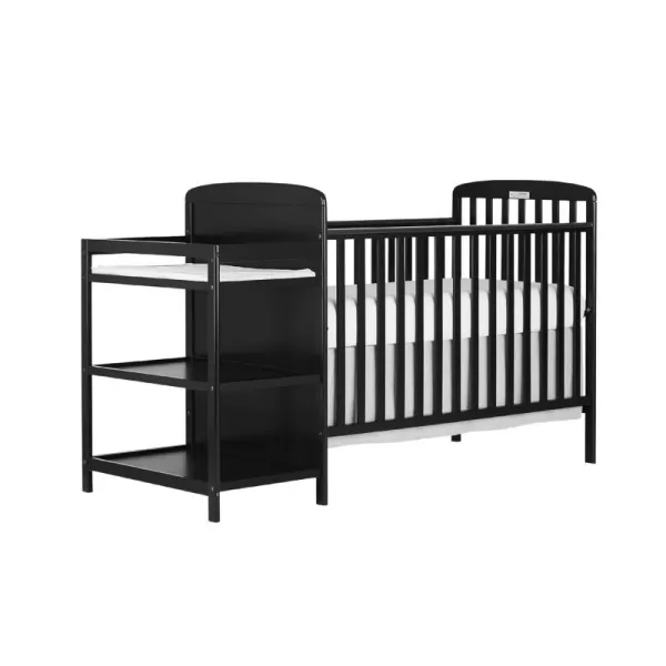 Anna 3-in-1 Full-Size Crib and Changing Table Combo in Steel Grey, Greenguard Gold Certified, Non-Toxic Finishes, Includes 1" Changing Pad, Wooden Nursery Furniture