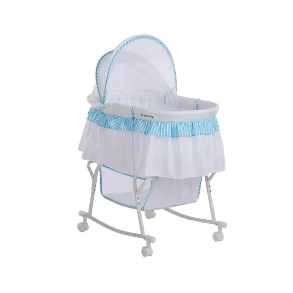 Dream On Me Lacy Portable 2-in-1 Bassinet &amp; Cradle in Light Grey, Lightweight Baby Bassinet with Storage Basket, Adjustable and Removable Canopy