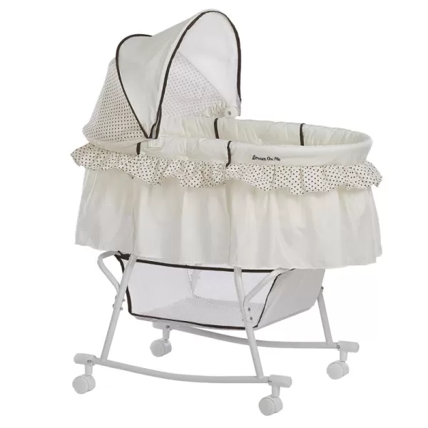 Dream On Me Lacy Portable 2-in-1 Bassinet &amp; Cradle in Light Grey, Lightweight Baby Bassinet with Storage Basket, Adjustable and Removable Canopy