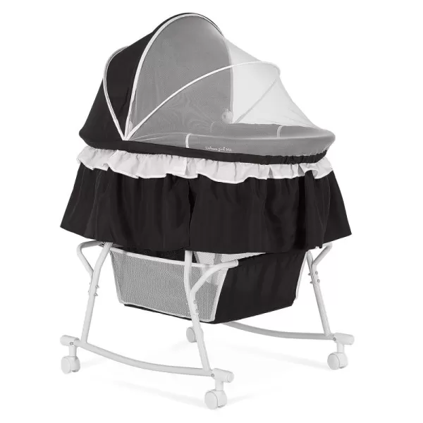 Dream On Me Lacy Portable 2-in-1 Bassinet &amp; Cradle in Light Grey, Lightweight Baby Bassinet with Storage Basket, Adjustable and Removable Canopy