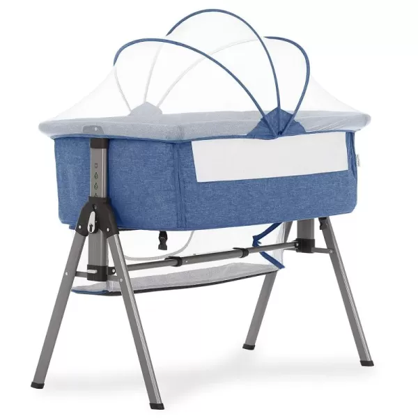 Dream On Me Lotus Bassinet and Bedside Sleeper in Blue, Lightweight and Portable Baby Bassinet, Adjustable Height Position, Easy to Fold and Carry Travel Bassinet- Carry Bag Included