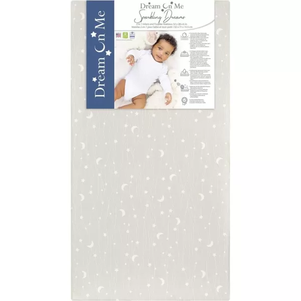 Dream On Me Sparkling Dreams 2 in 1 Crib and Toddler Mattress, Grey Waterproof Vinyl Cover, Greenguard Gold and JPMA Certified, Copper-Infused Toddler Layer, Maximum Support and Safety