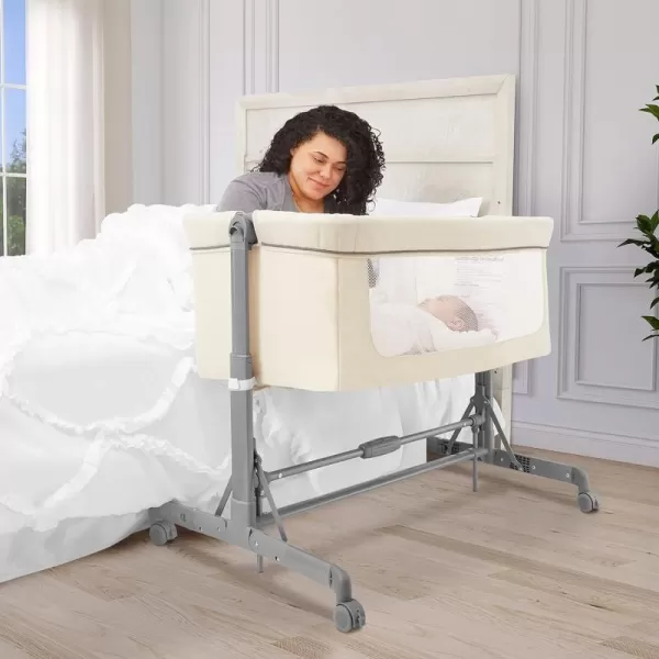 Zimal Bassinet and Bedside Sleeper in Ivory, Lightweight and Portable Baby Bassinet, Breathable Mesh Panels, Easy to Fold and Carry Travel Bassinet, JPMA Certified