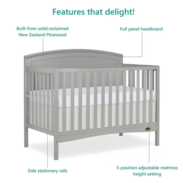 Eden 5-in-1 Convertible Full Panel Crib in Pebble Grey, JPMA Certified, Non-Toxic Finishes, Features 3 Mattress Height Settings, Constructed of Solid Pinewood