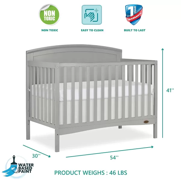 Eden 5-in-1 Convertible Full Panel Crib in Pebble Grey, JPMA Certified, Non-Toxic Finishes, Features 3 Mattress Height Settings, Constructed of Solid Pinewood