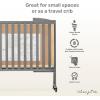 imageDream On Me Folding Full Size Convenience Crib In Storm Grey Two Adjustable Mattress Height Positions Comes With Heavy Duty Locking Wheels Flat FoldingStorm Grey