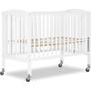 imageDream On Me Folding Full Size Convenience Crib In Storm Grey Two Adjustable Mattress Height Positions Comes With Heavy Duty Locking Wheels Flat FoldingWhite