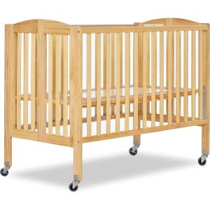 imageDream On Me Folding Full Size Convenience Crib In Storm Grey Two Adjustable Mattress Height Positions Comes With Heavy Duty Locking Wheels Flat FoldingNatural